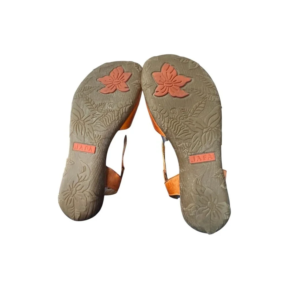 JAFA Sandals EU 40 US 9.5 Mary Jane Cut Out Floral Orange Leather Boho Boheim